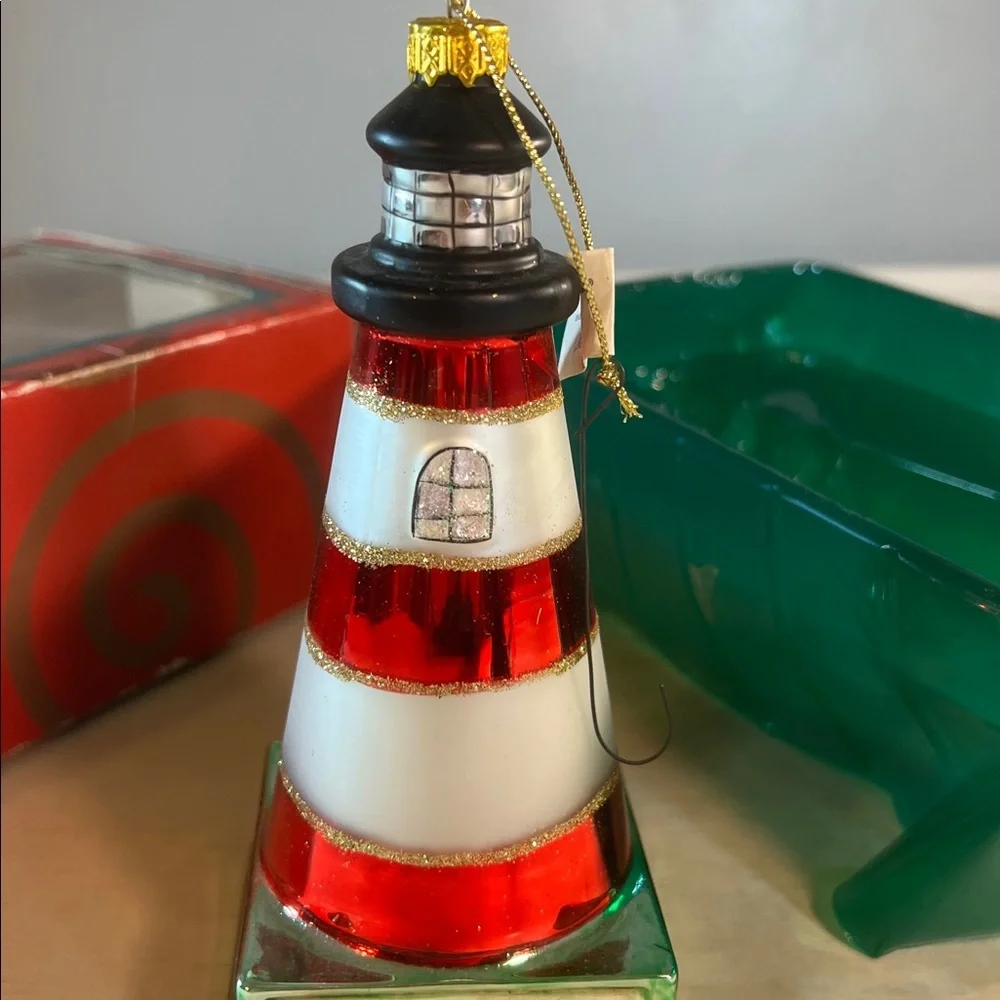 Red and White Lighthouse Ornament